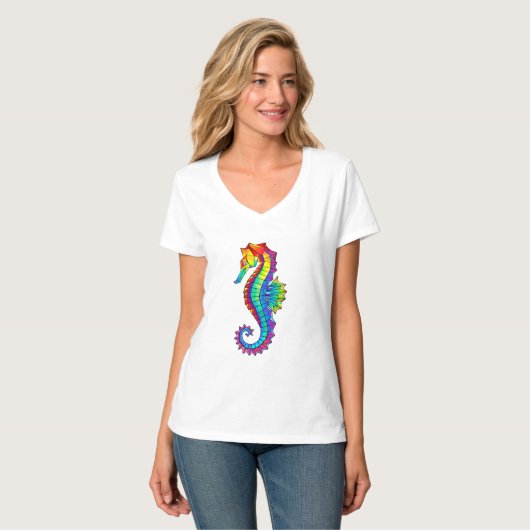 Rainbow Polygonal Seepferd T-Shirt (Vorderseite Vollansicht)