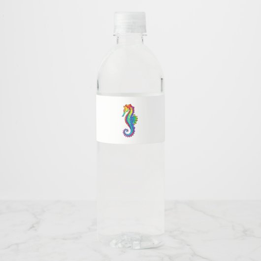 Rainbow Polygonal Seepferd Wasserflaschenetikett (Vorderseite)