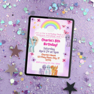 Rainbow Pony Birthday Party Einladung