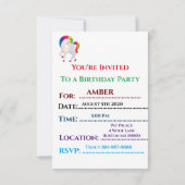 "RAINBOW PONY" PERSONALISIERTE GEBURTSTAGERINVITAT (Rückseite)