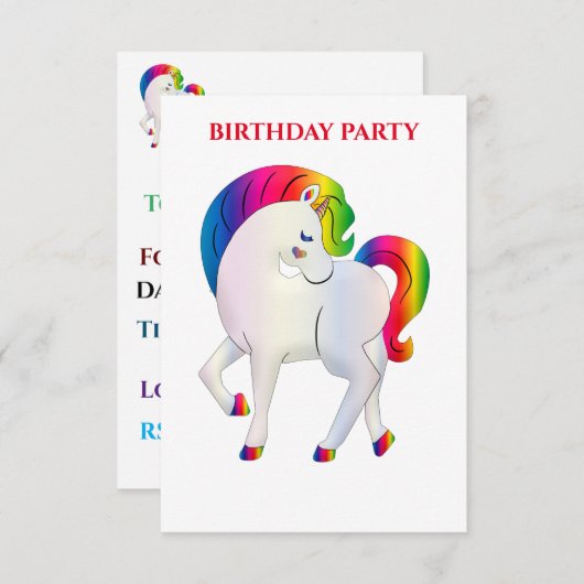 "RAINBOW PONY" PERSONALISIERTE GEBURTSTAGERINVITAT (Vorne/Hinten)