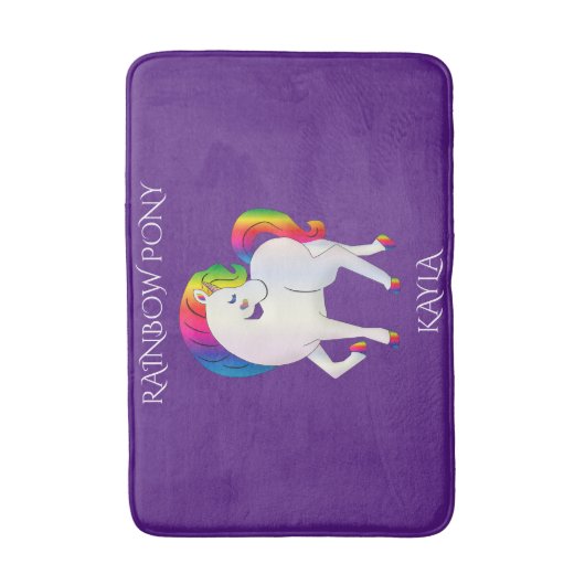 Rainbow Pony personalisierter Name Bath Mat Badematte (Vorderseite Vertikal)