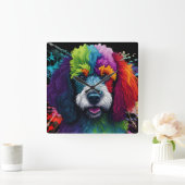 Rainbow Poodle Watercolor Quadratische Wanduhr (Zuhause)
