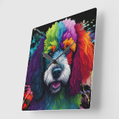Rainbow Poodle Watercolor Quadratische Wanduhr (Winkel)