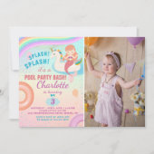 Rainbow Pool Party Unicorn Mermaid Birthday Foto Einladung (Vorderseite)