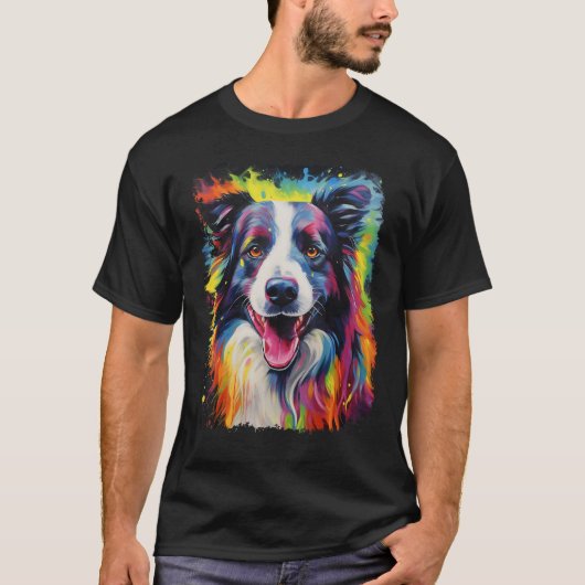 Rainbow Pop Art Dog Border Collie T-Shirt (Vorderseite)