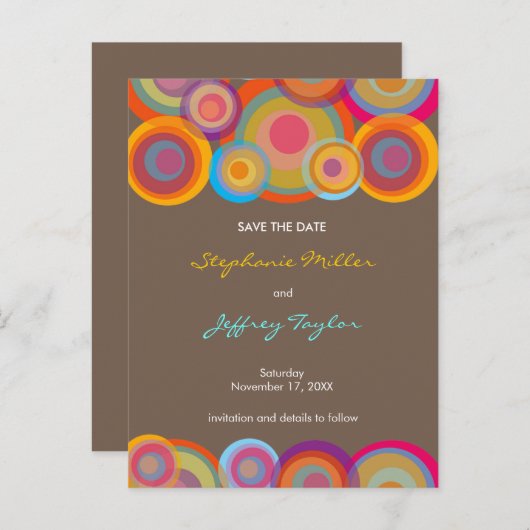 Rainbow Pop Circles Save the Date Wedding Postcard Ankündigungspostkarte (Vorne/Hinten)