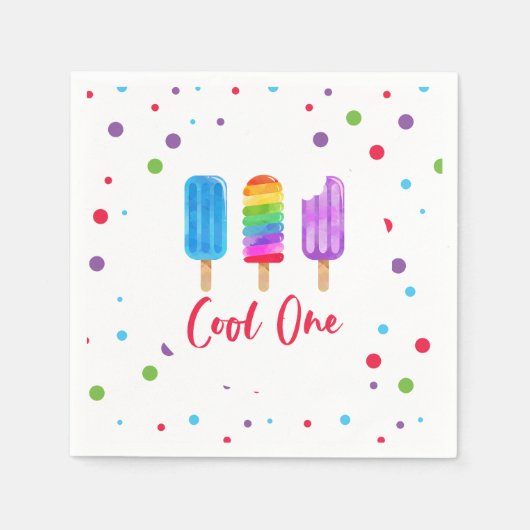 Rainbow Pop Cool 1. Geburtstag Serviette (Vorderseite)