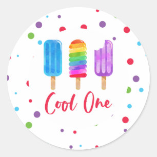 Rainbow Pop Cool One 1. Geburtstag Runder Aufkleber
