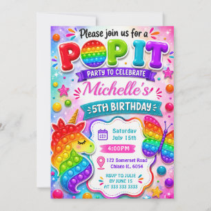 Rainbow Pop It Fidget Spielzeug Geburtstagsfeier Einladung