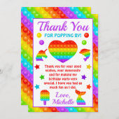 Rainbow Pop It Fidget Toy Birthday Party Dankeskarte (Vorne/Hinten)