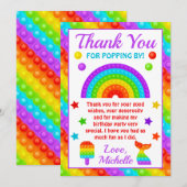 Rainbow Pop It Fidget Toy Birthday Party Dankeskarte (Vorne/Hinten)