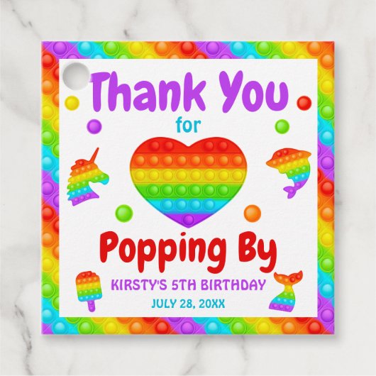 Rainbow Pop It Fidget Toy Birthday Party Geschenkanhänger (Vorderseite)