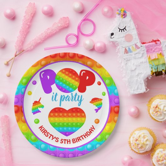 Rainbow Pop It Fidget Toy Birthday Party Pappteller (Party)