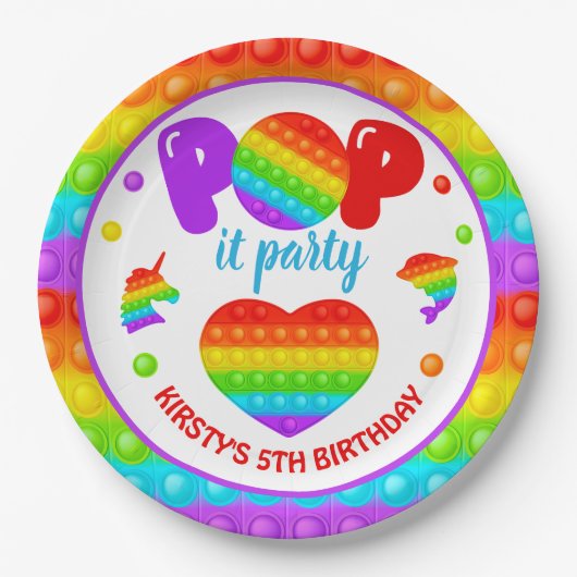 Rainbow Pop It Fidget Toy Birthday Party Pappteller (Vorderseite)