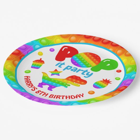 Rainbow Pop It Fidget Toy Birthday Party Pappteller (Schrägansicht)