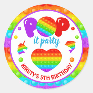 Rainbow Pop It Fidget Toy Birthday Party Runder Aufkleber
