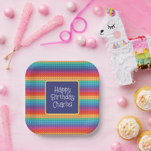 Rainbow Pop It Fidget Toy Pattern Personalisiert Pappteller (Party)