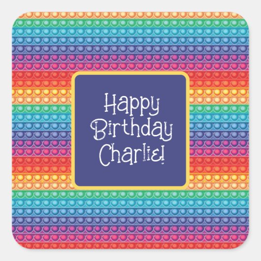 Rainbow Pop It Fidget Toy Pattern Personalisiert Quadratischer Aufkleber (Vorderseite)