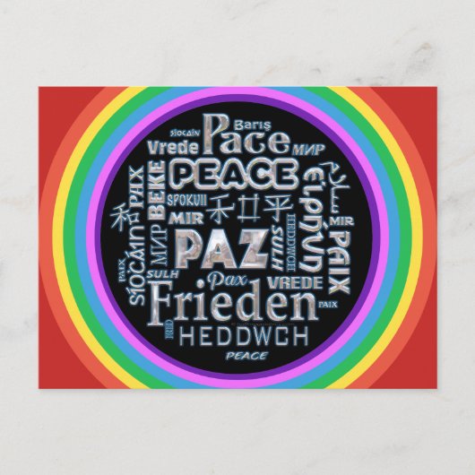 Rainbow Postcard Chrom Frieden in mehreren Sprache Postkarte (Vorderseite)