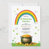 Rainbow Pot of Gold Kleeblatt Fun St Patricks Day Einladung (Vorderseite)