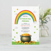 Rainbow Pot of Gold Kleeblatt Fun St Patricks Day Einladung (Stehend Vorderseite)