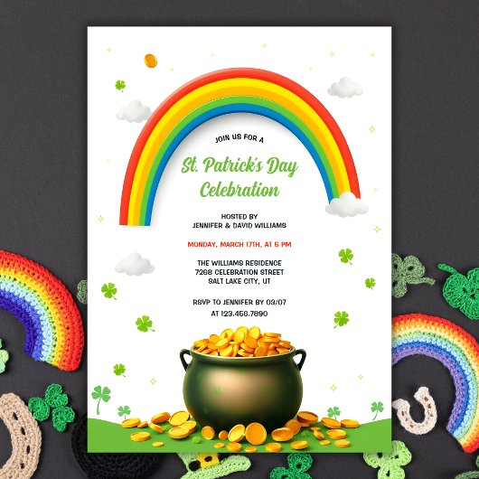 Rainbow Pot of Gold Kleeblatt Fun St Patricks Day Einladung