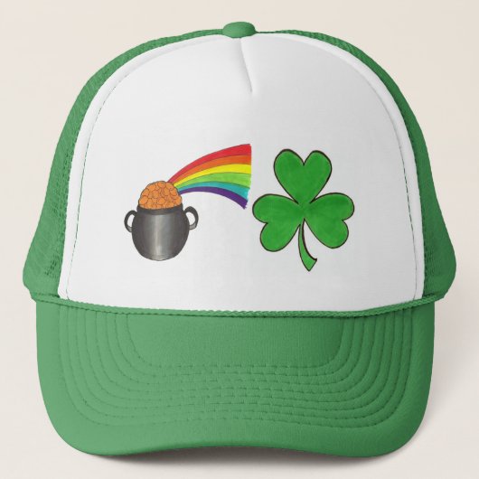 Rainbow Pot of Gold Kleeblatt St. Patrick's Day Truckerkappe (Vorderseite)