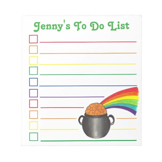 Rainbow Pot of Gold Personalisiert zu führen Notizblock (Vorderseite)