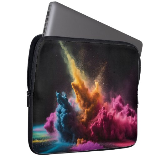 Rainbow Powder blast auf schwarz Laptopschutzhülle (Vorne Rechts)