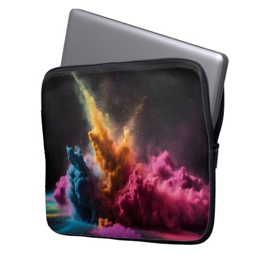 Rainbow Powder blast auf schwarz Laptopschutzhülle (Vorderseite Links)