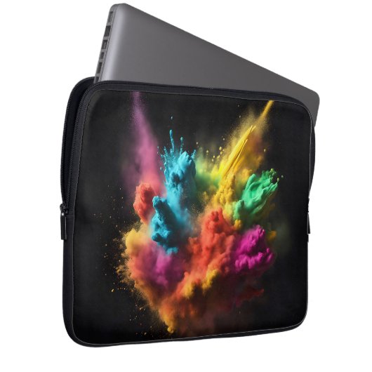 Rainbow Powder blast auf schwarz Laptopschutzhülle (Vorne Rechts)