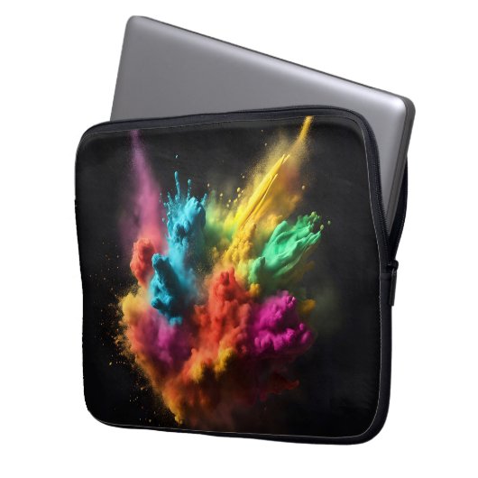 Rainbow Powder blast auf schwarz Laptopschutzhülle (Vorderseite Links)