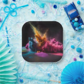 Rainbow Powder blast auf schwarz Pappteller (Party)