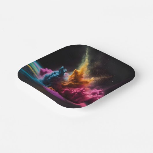 Rainbow Powder blast auf schwarz Pappteller (Gewinkelt)