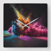 Rainbow Powder blast auf schwarz Quadratische Wanduhr (Vorderseite)