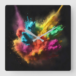 Rainbow Powder blast auf schwarz Quadratische Wanduhr