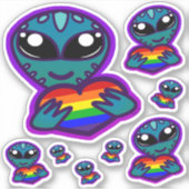Rainbow Pride Alien Stickers Aufkleber (Vorderseite)