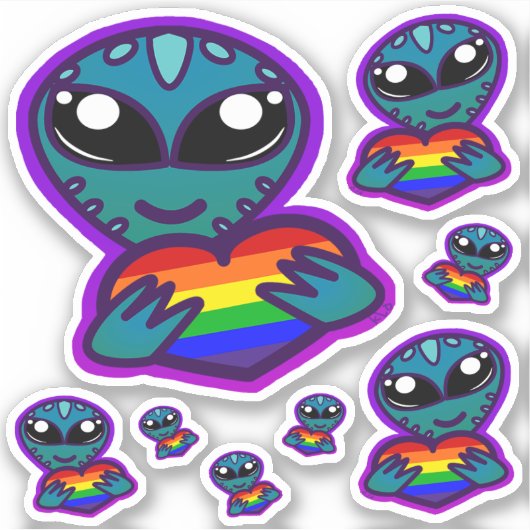 Rainbow Pride Alien Stickers Aufkleber (Vorderseite)