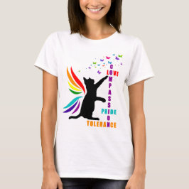 Rainbow Pride Cat and Butterfly Design T - Shirt