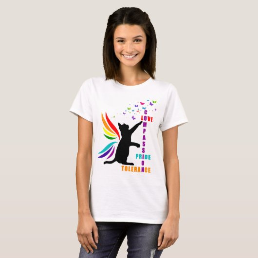 Rainbow Pride Cat and Butterfly Design T - Shirt (Vorne ganz)
