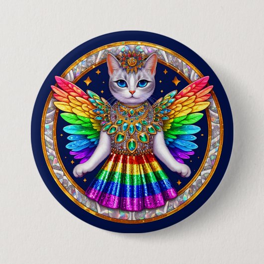 Rainbow Pride Cat Fairy Angel Party Abzeichen Butt Button (Vorderseite)