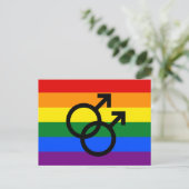 Rainbow Pride Doppelmännchen Postkarte (Stehend Vorderseite)