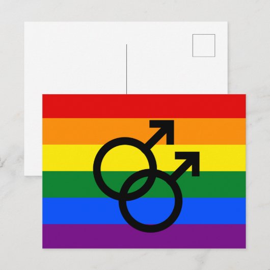 Rainbow Pride Doppelmännchen Postkarte (Vorne/Hinten)