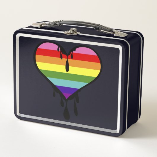 Rainbow Pride Dripping Heart Metall Brotdose (Vorderseite)