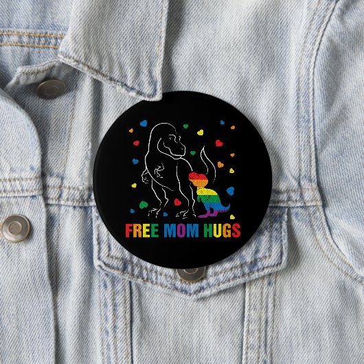 Rainbow Pride Free Mama Hugs Dinosaur Niedlich Button (Beispiel)