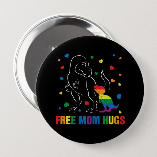 Rainbow Pride Free Mama Hugs Dinosaur Niedlich Button (Vorne & Hinten)