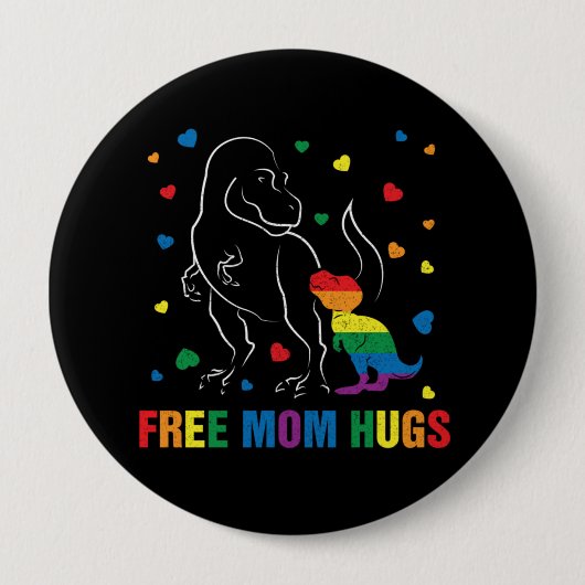 Rainbow Pride Free Mama Hugs Dinosaur Niedlich Button (Vorderseite)
