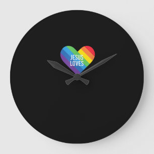 Rainbow Pride Gay Christlich LGBTQ+ Jesus Lieben T Große Wanduhr