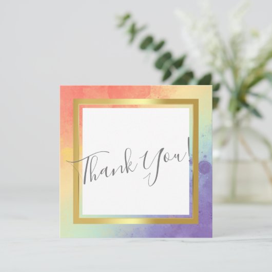 Rainbow Pride Gold Frame Wedding Danke Karte (Stehend Vorderseite)
